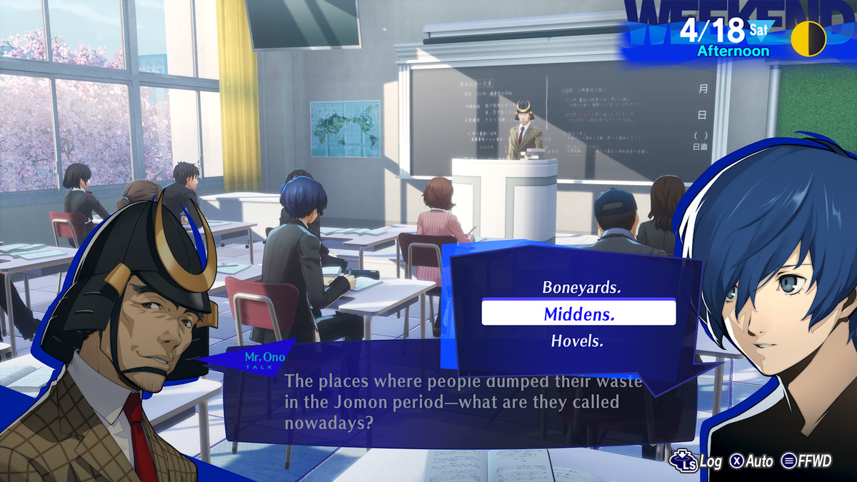 The Persona 3 Reload protagonist answers a classroom question