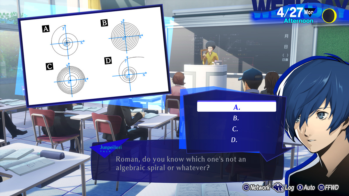 The Persona 3 Reload protagonist answers a classroom question