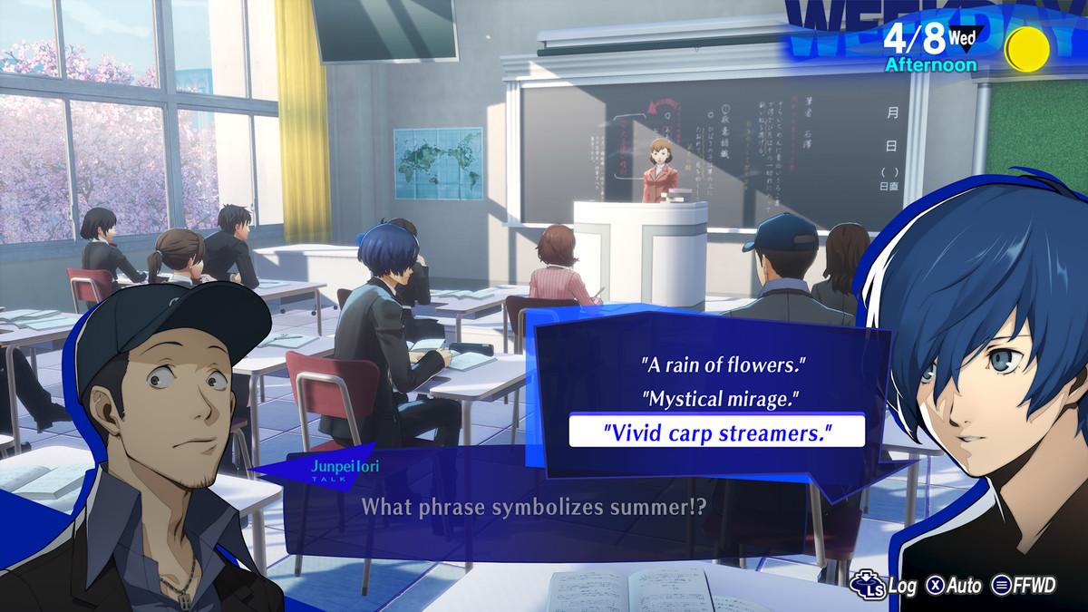 The Persona 3 Reload protagonist answers a classroom question