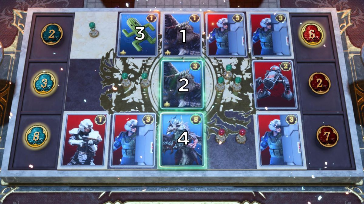 A graphic shows the solution to the fourth round of Card Carnival in Final Fantasy 7 Rebirth.