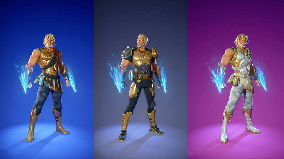 Fortnite Myths &amp; Mortals Zeus, Conqueror Zeus, and Immortal Zeus skins