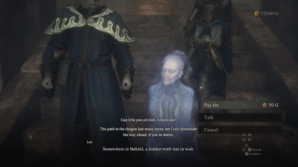 The Arisen speaks to Luz, a spirit in Dragon’s Dogma 2