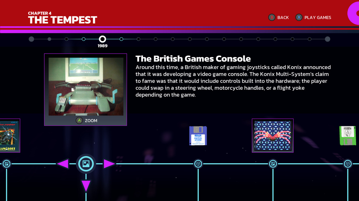 The interactive timeline in Llamasoft: The Jeff Minter Story shows an entry about “The British Games Console”