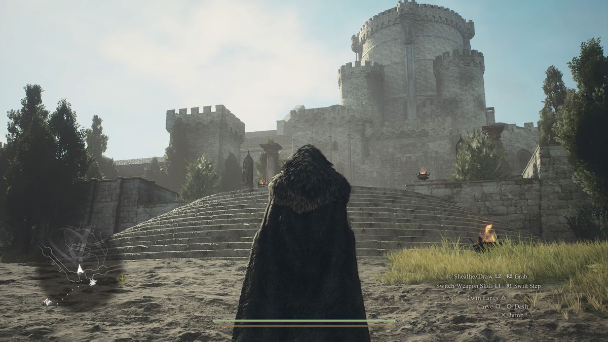 An Arisen stands in front of the castle of Vernworth