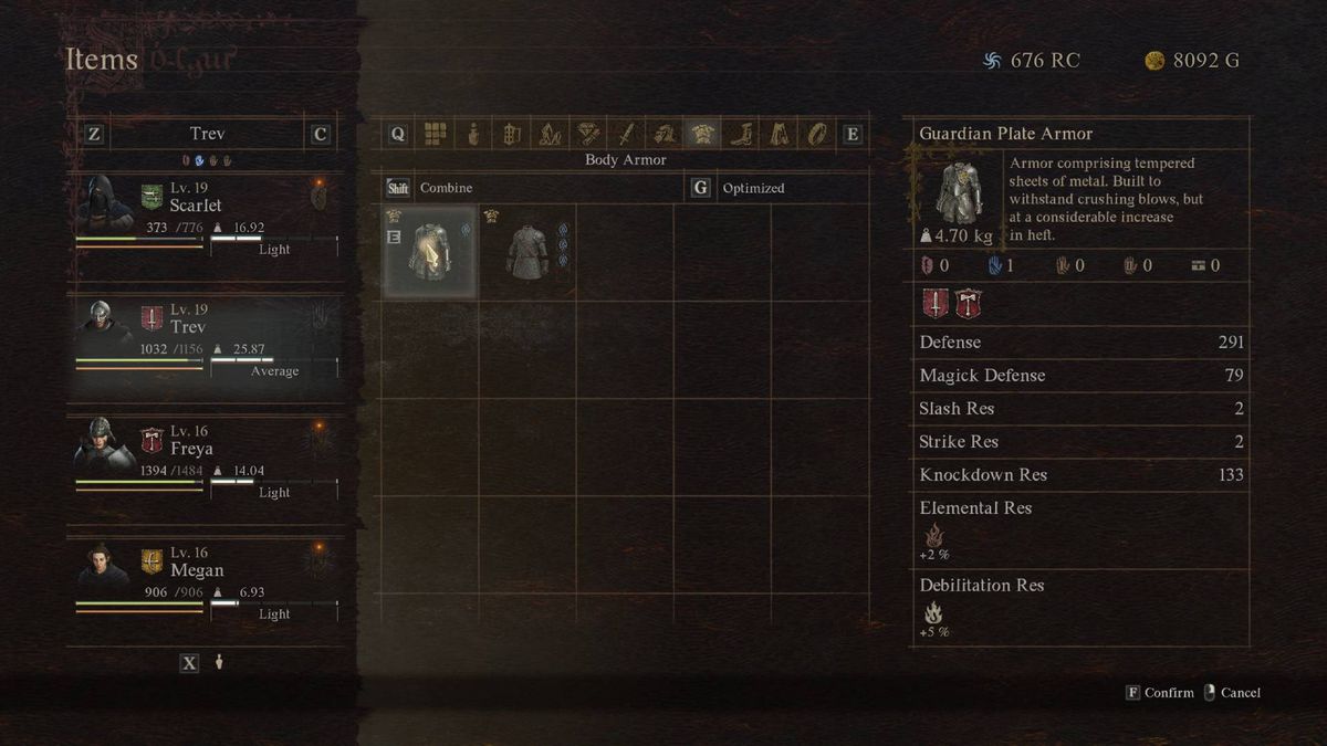 A menu shows the best equipment for a Fighter build in Dragon’s Dogma 2.