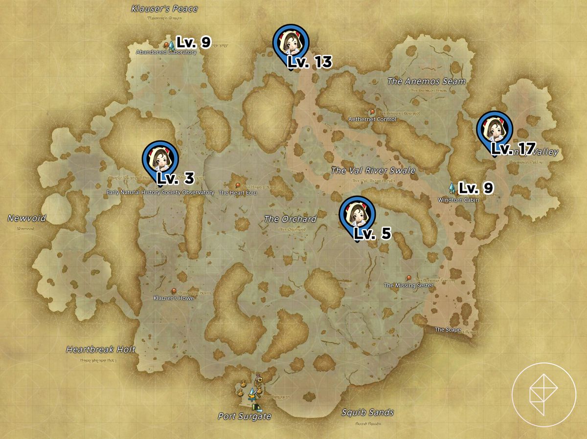 A map of Eureka Anemos in FFXIV