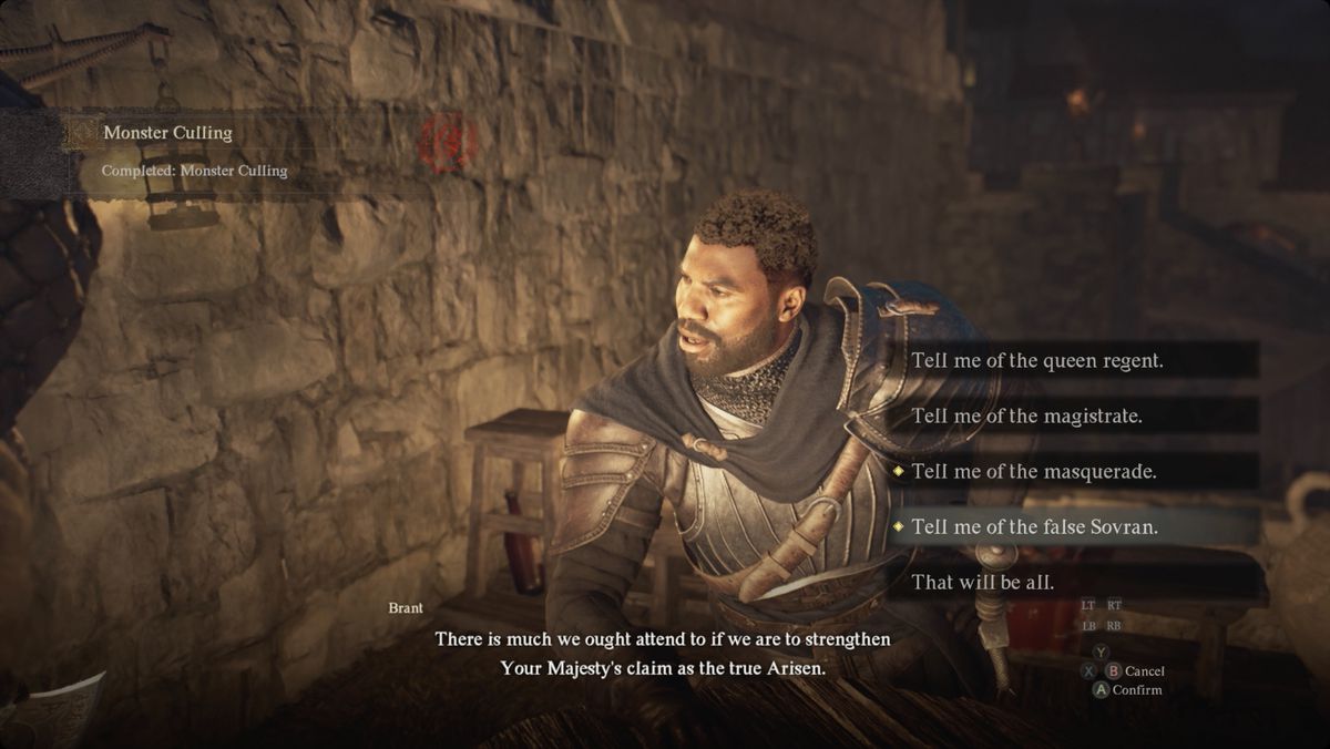 Dragon’s Dogma 2 speaking to Brant about the Nameless Village