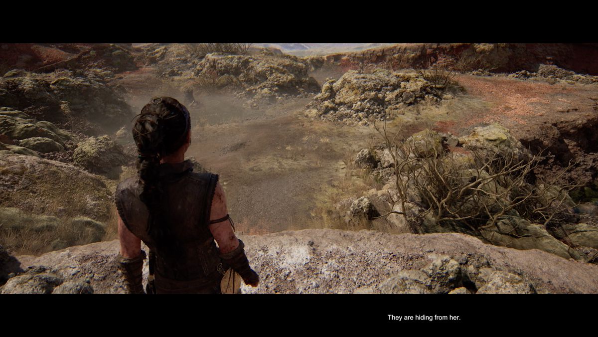 Hellblade 2 Senua approaching the second hiddenfolk puzzle