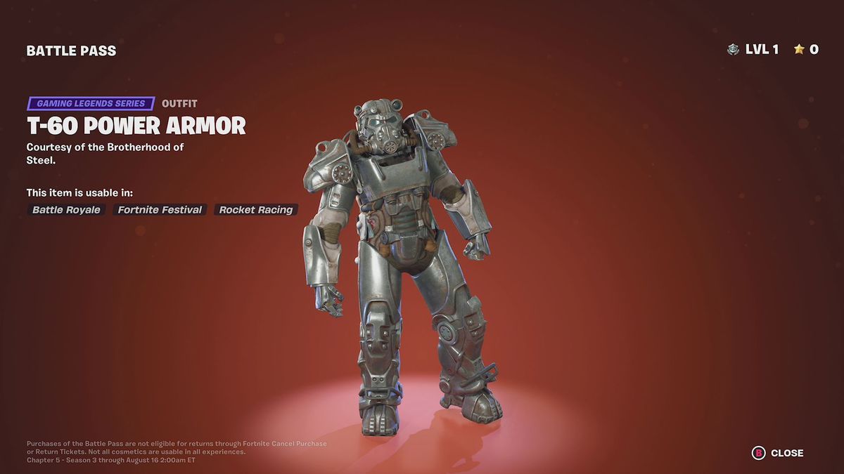 T-60 Power Armor in Fortnite Chapter 5 Season 3’s battle pass