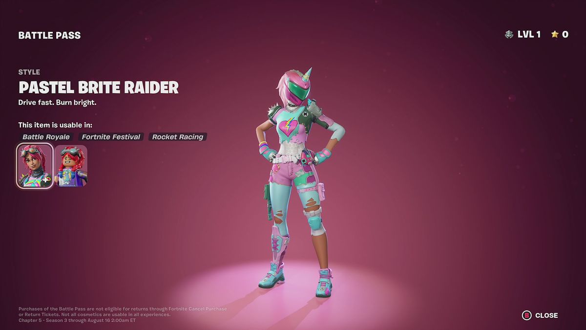 Pastel Brite Raider&nbsp;in Fortnite Chapter 5 Season 3’s battle pass