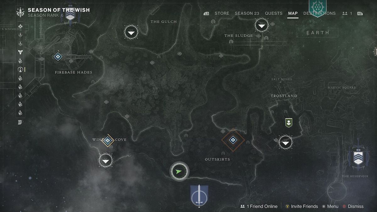 A map screen in Destiny 2