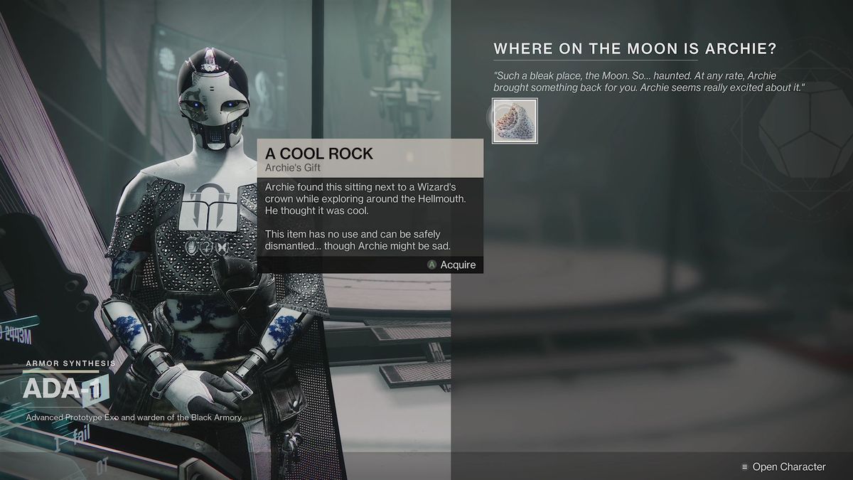 Receiving ‘A Cool Rock’ from Ada-1 in Destiny 2