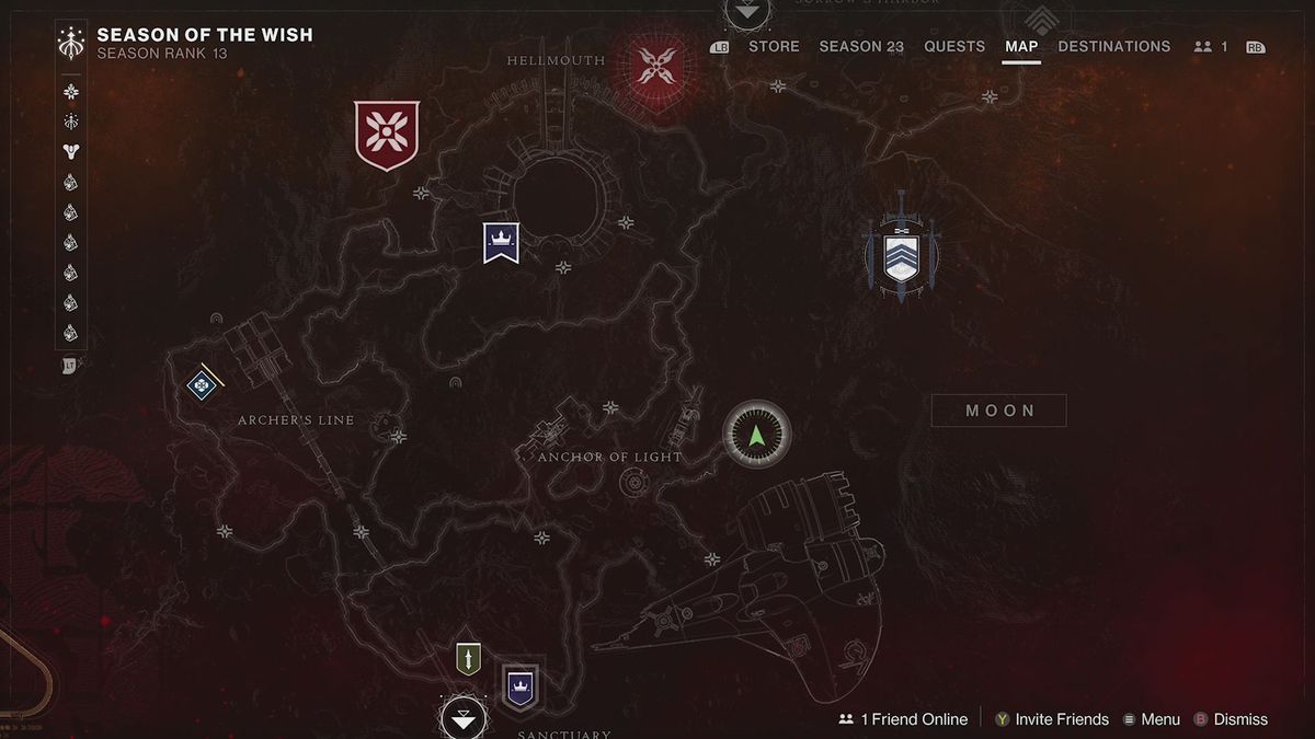 The Moon destination map in Destiny 2