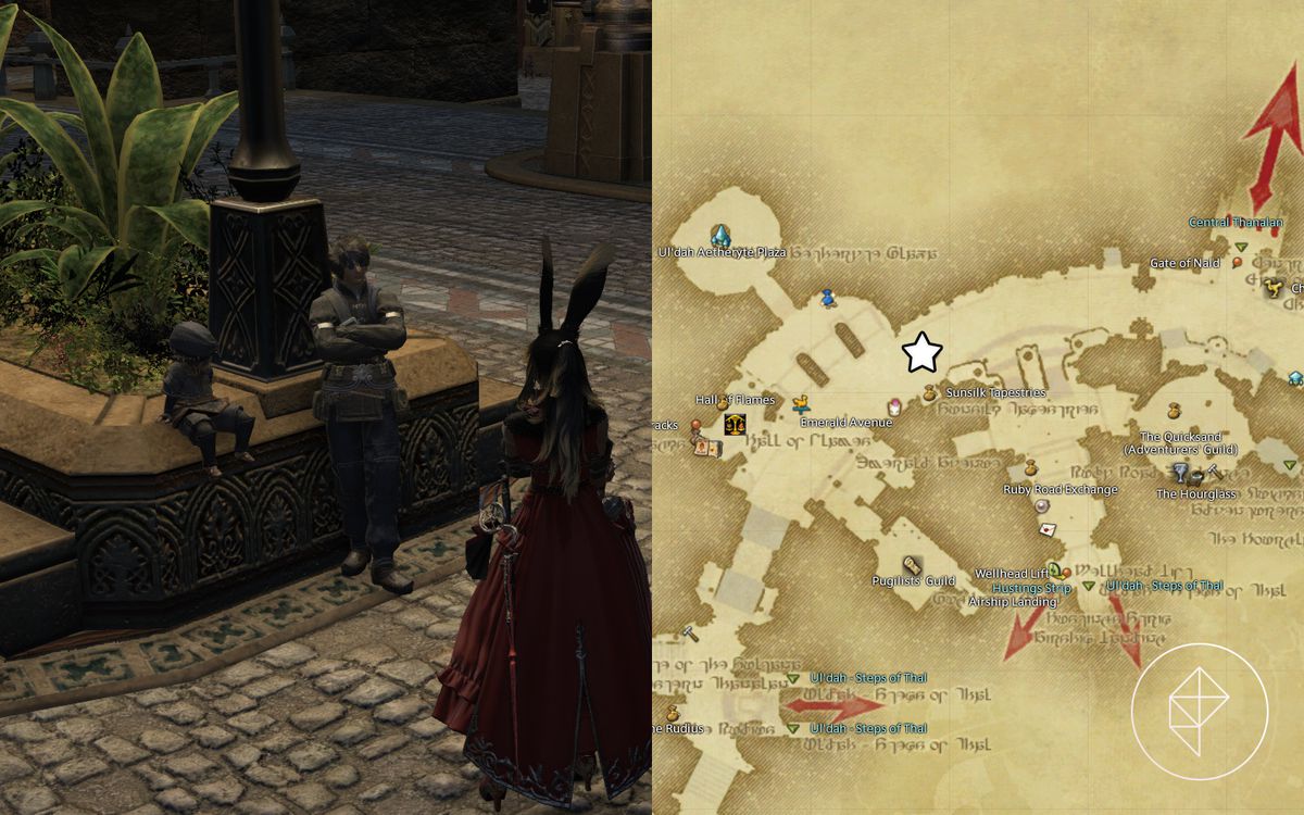 A FFXIV map showing where to find Wymond in Ul’dah