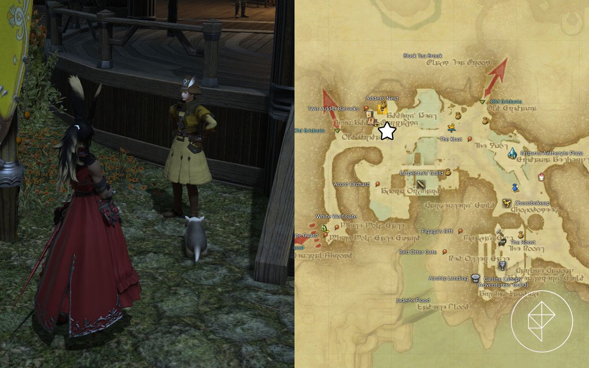 A FFXIV map showing where to find Scarlet in New Gridania