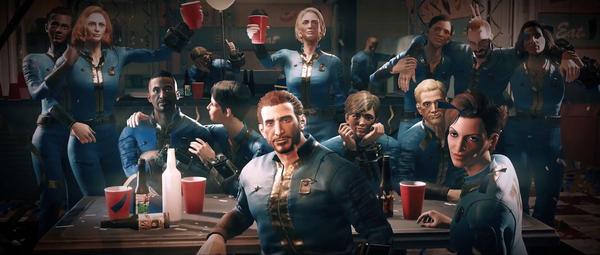 A group of Vault 76 characters partying in Fallout 76