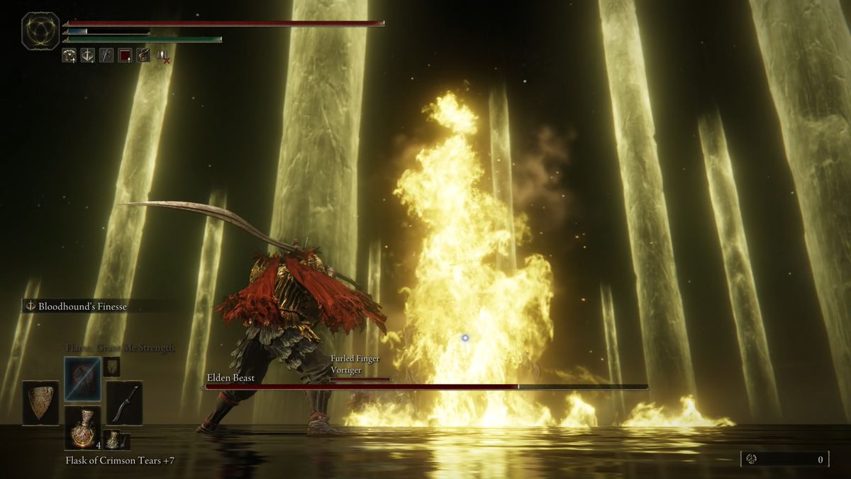 The Elden Beast charges golden fire breath in the final Elden Ring boss fight.