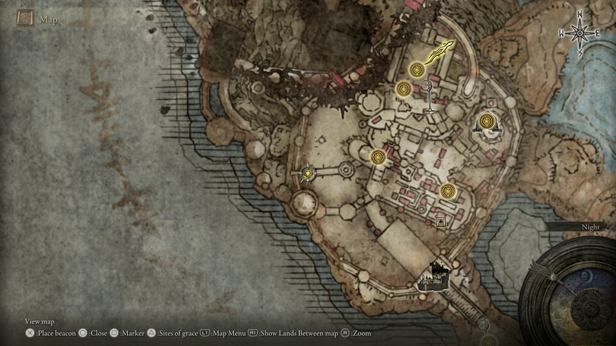 A map showing the location of a weapon in Elden Ring: Shadow of the Erdtree