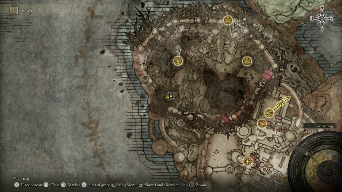 A map showing the location of a weapon in Elden Ring: Shadow of the Erdtree