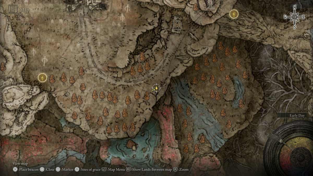 A map showing the location of a weapon in Elden Ring: Shadow of the Erdtree