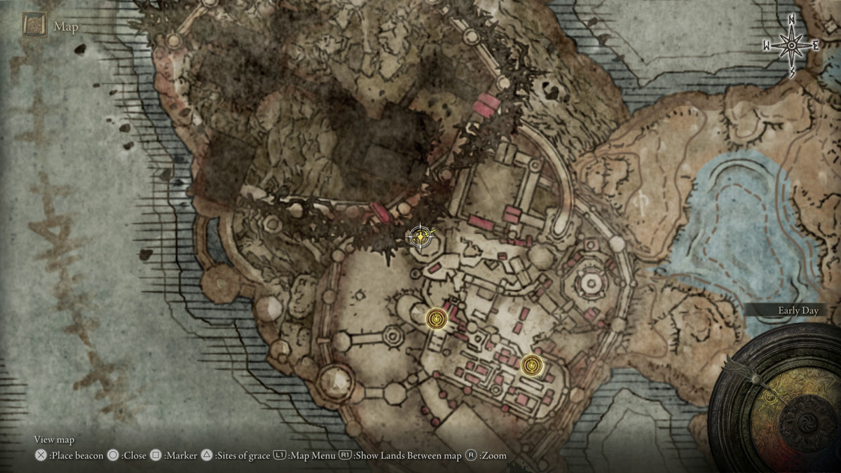 A map showing the location of a weapon in Elden Ring: Shadow of the Erdtree