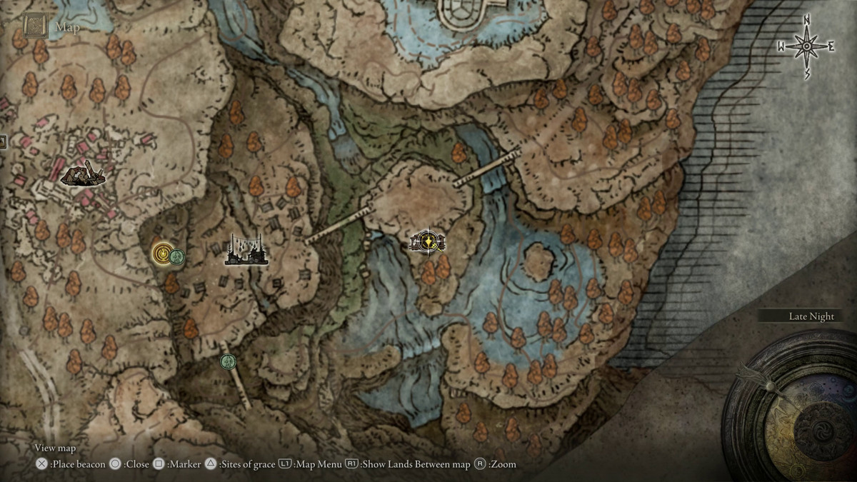 A map showing the location of a weapon in Elden Ring: Shadow of the Erdtree