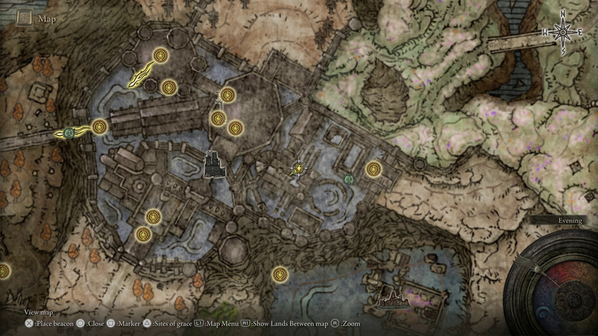 A map showing the location of a weapon in Elden Ring: Shadow of the Erdtree