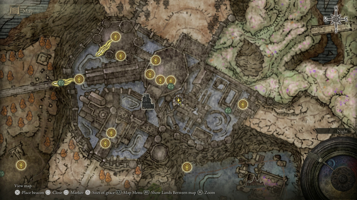 A map showing the location of a weapon in Elden Ring: Shadow of the Erdtree