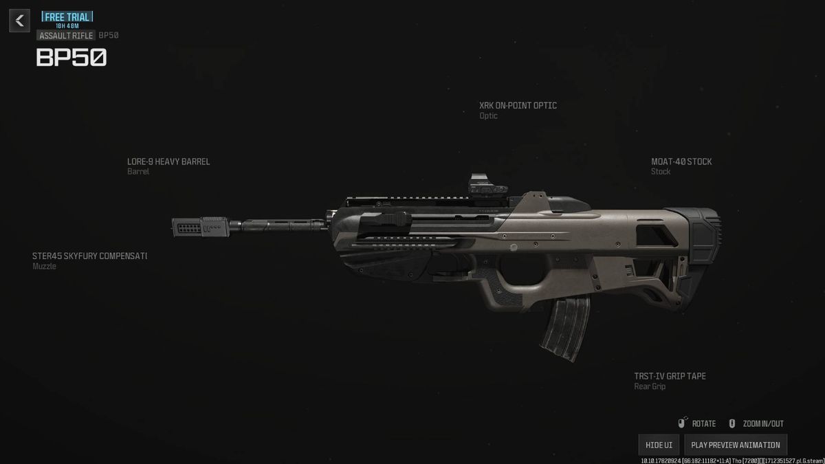 A menu shows the shape and details of the BP50, one of the best guns in MW3 as of season 3.