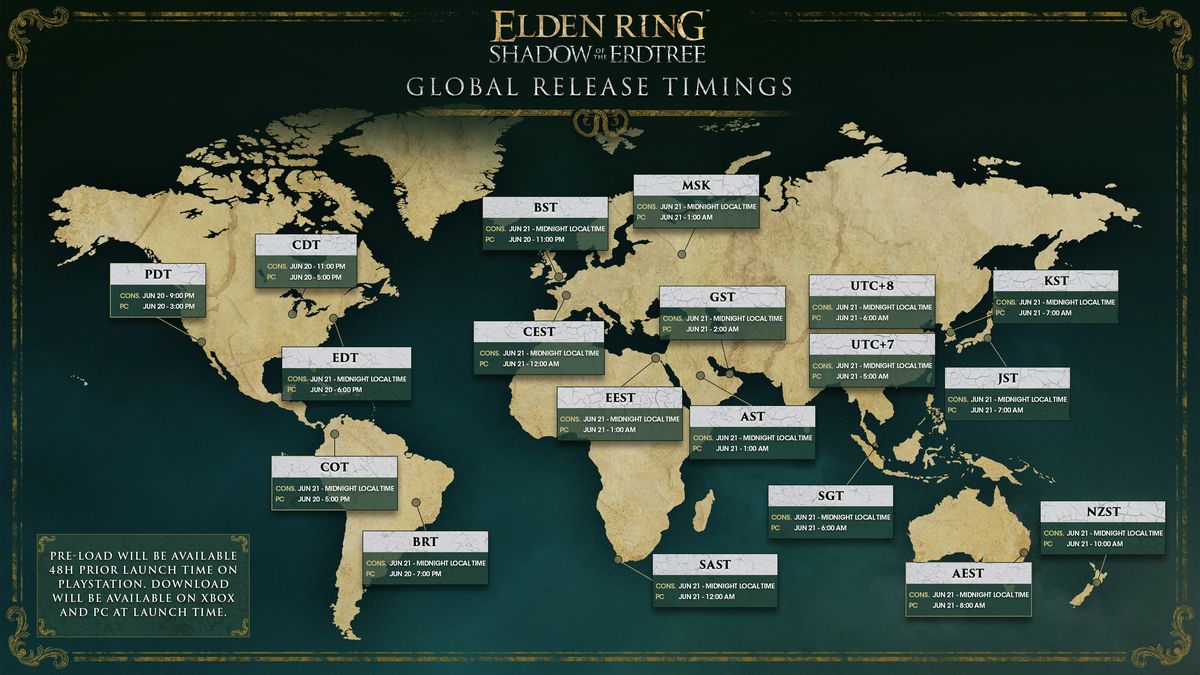 What time does Elden Ring: Shadow of the Erdtree DLC release?