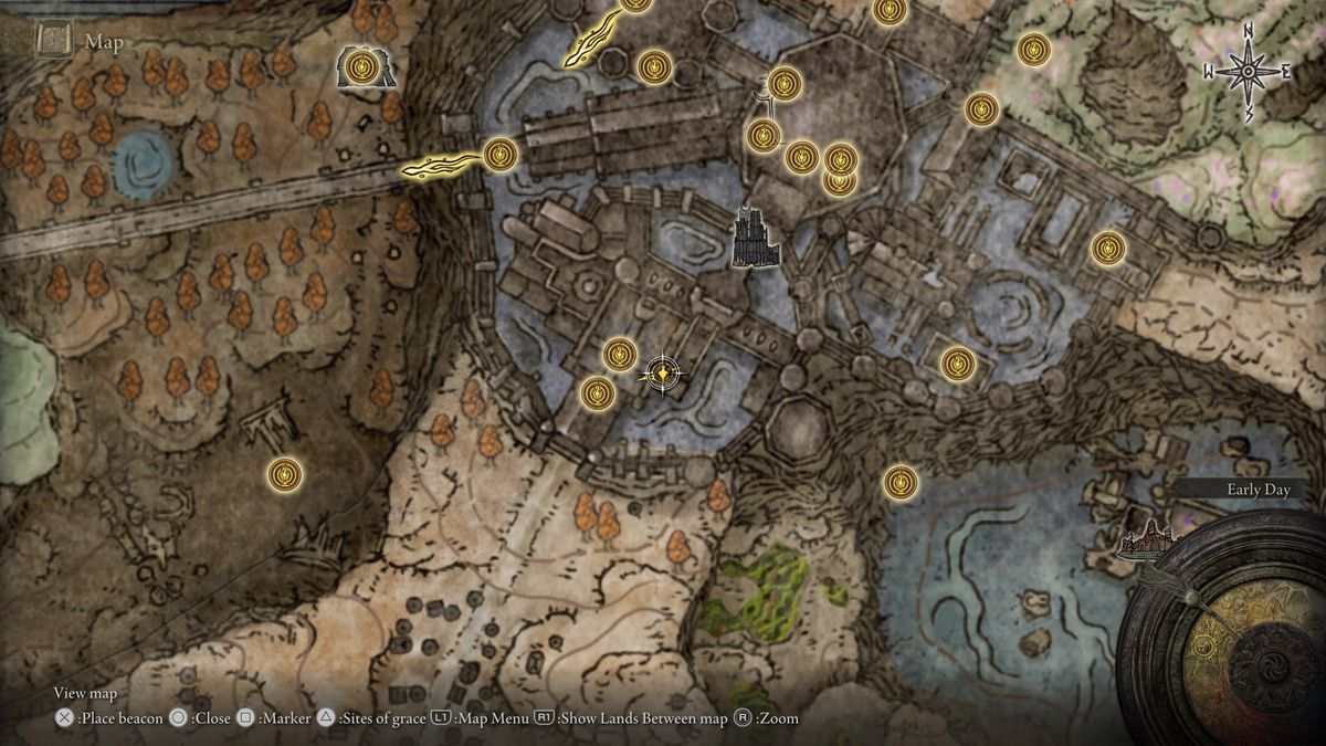 A map showing the location of armor in Elden Ring: Shadow of the Erdtree