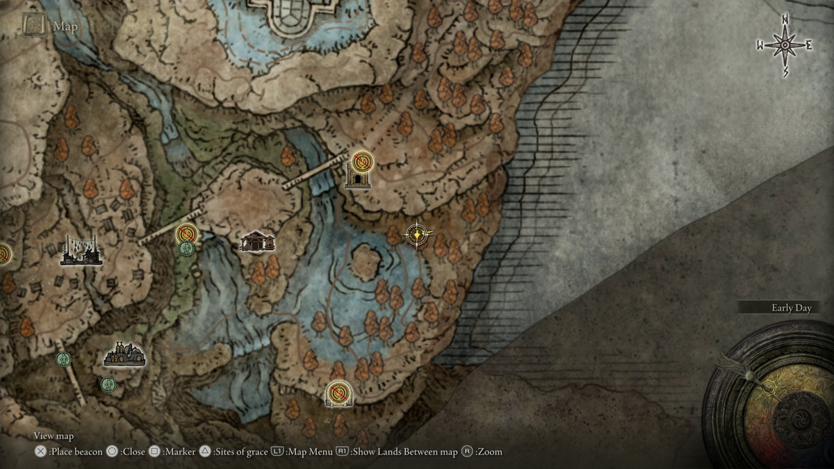 A map showing the location of armor in Elden Ring: Shadow of the Erdtree