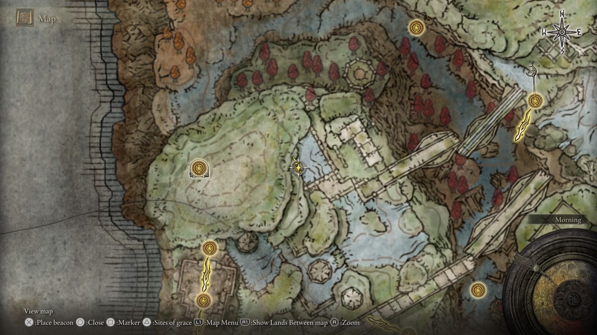 A map showing the location of armor in Elden Ring: Shadow of the Erdtree