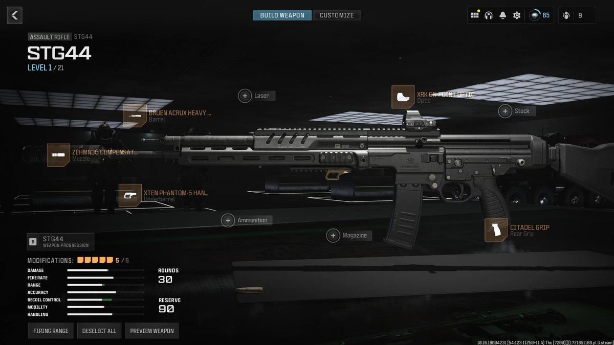 A menu shows the best loadout for the STG44 in MW3.