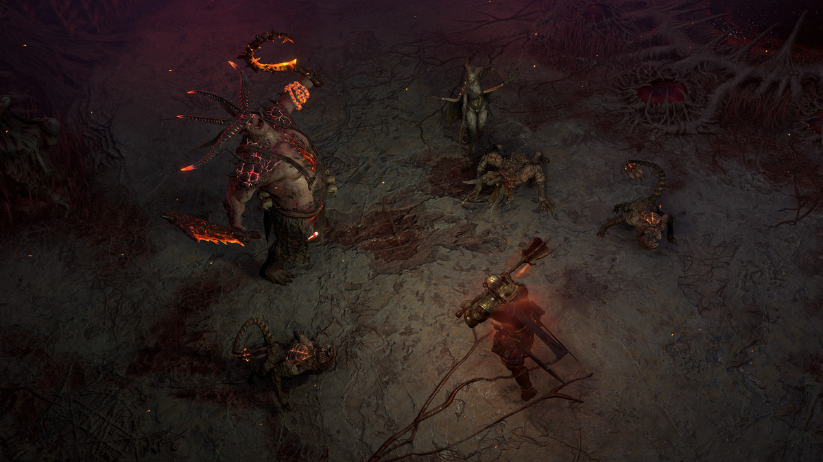 A Barbarian faces the Butcher and some other Demons in Diablo 4’s Infernal Hordes