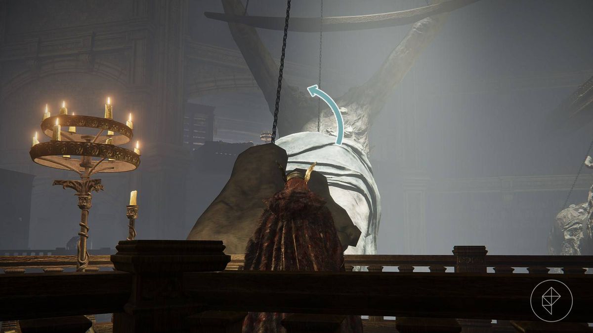 Character staring at a large statue in the Specimen Storehouse in Elden Ring’s DLC, Shadow of the Erdtree.