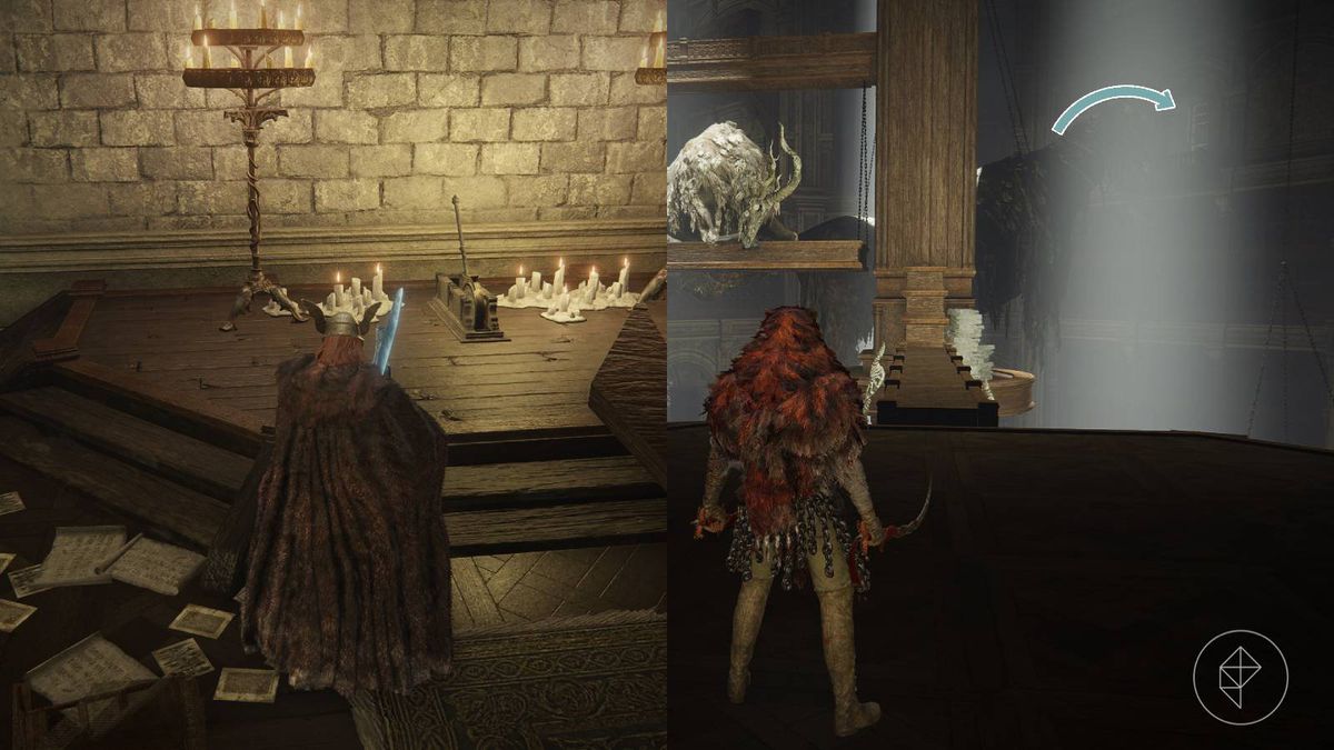 A lever that causes the statues to move in the Specimen Storehouse in the Shadow Keep of Elden Ring’s DLC, Shadow of the Erdtree.