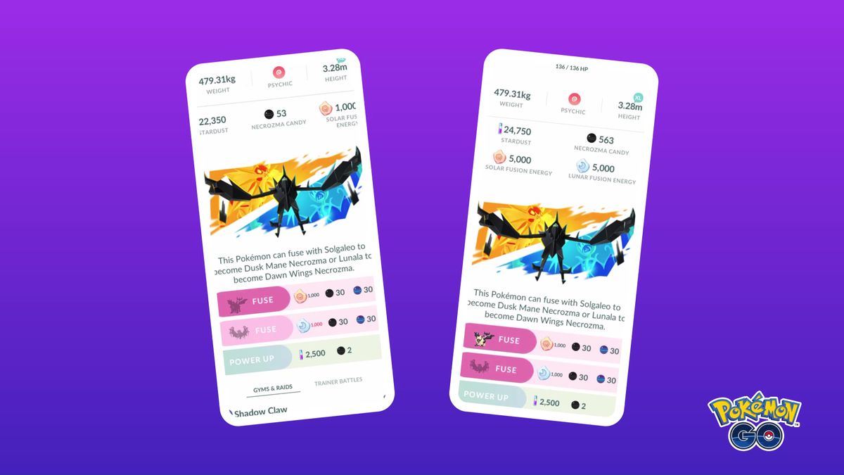 Looking at the evolution screen for Necrozma in Pokémon Go.