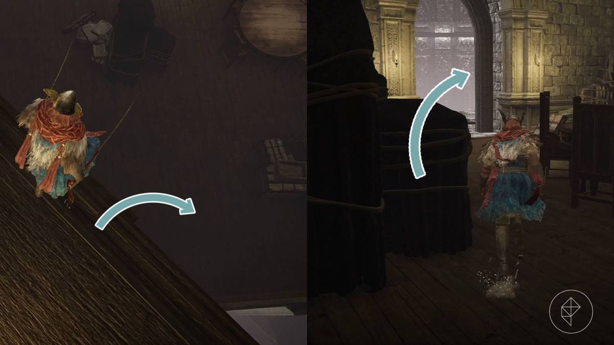 Drop down point leading to an elevator in the loft section of the Specimen Storehouse in Elden Ring’s DLC, Shadow of the Erdtree.