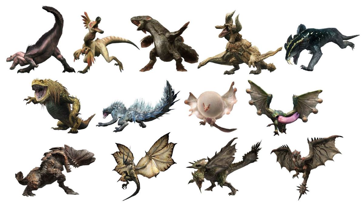 Monster Hunter Now monster roster displayed on a blank background