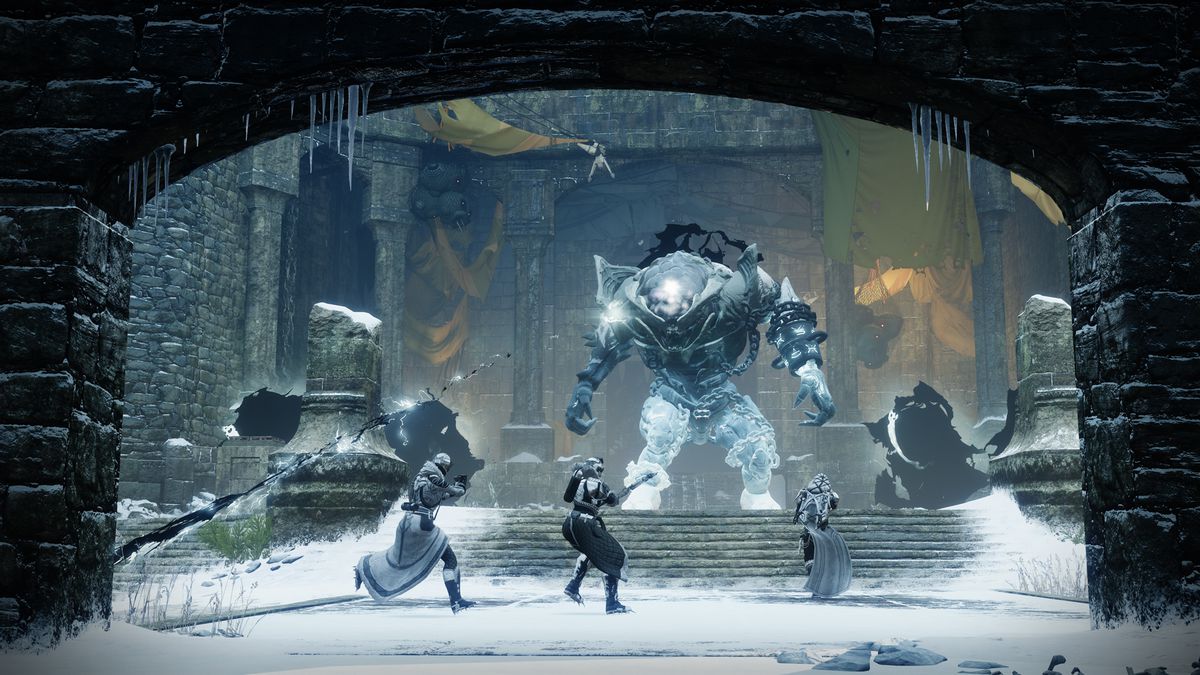 Guardians take on a big Ogre in Destiny 2’s Warlord’s of Ruin dungeon