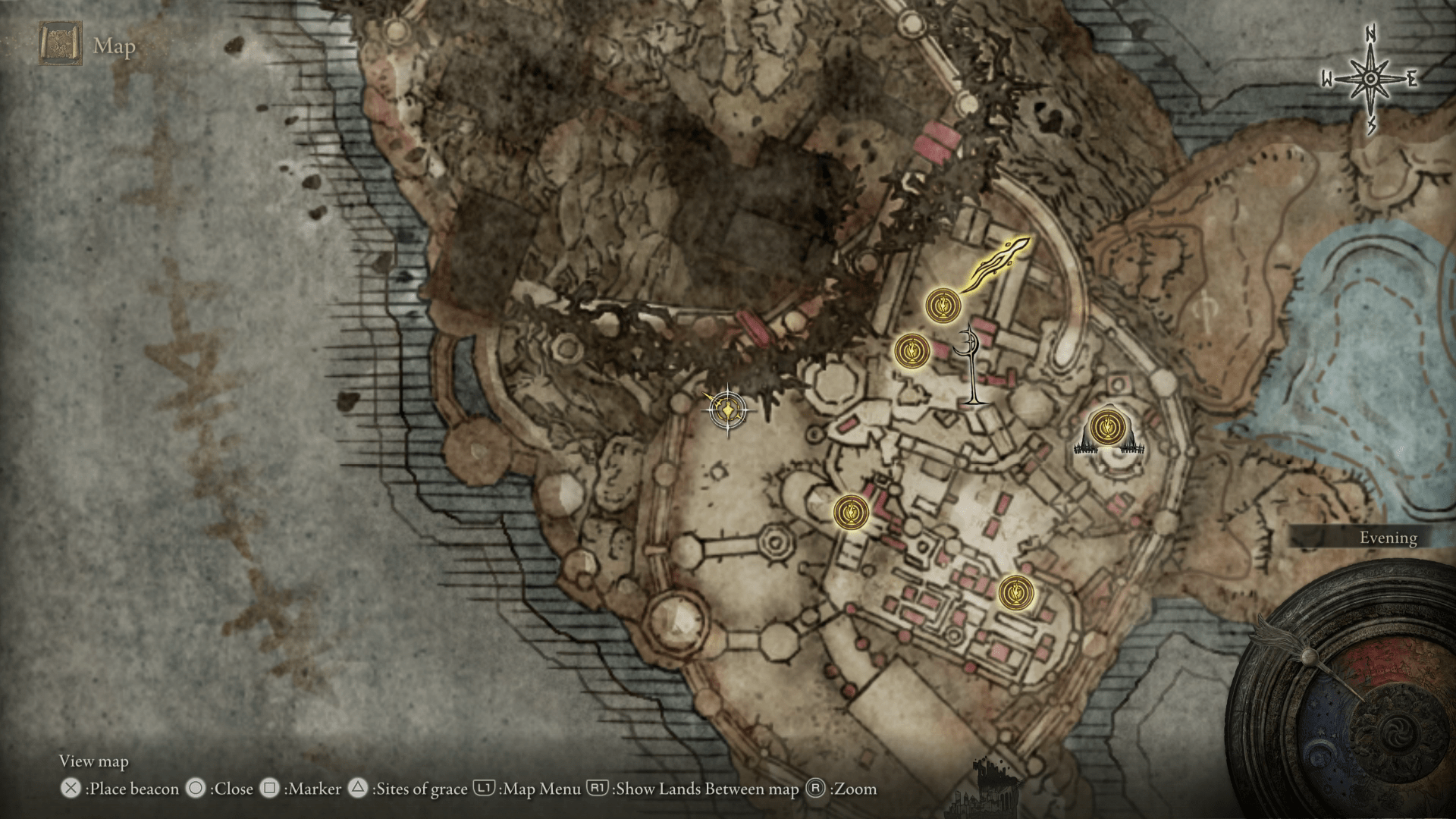 A map showing the location of a weapon in Elden Ring: Shadow of the Erdtree