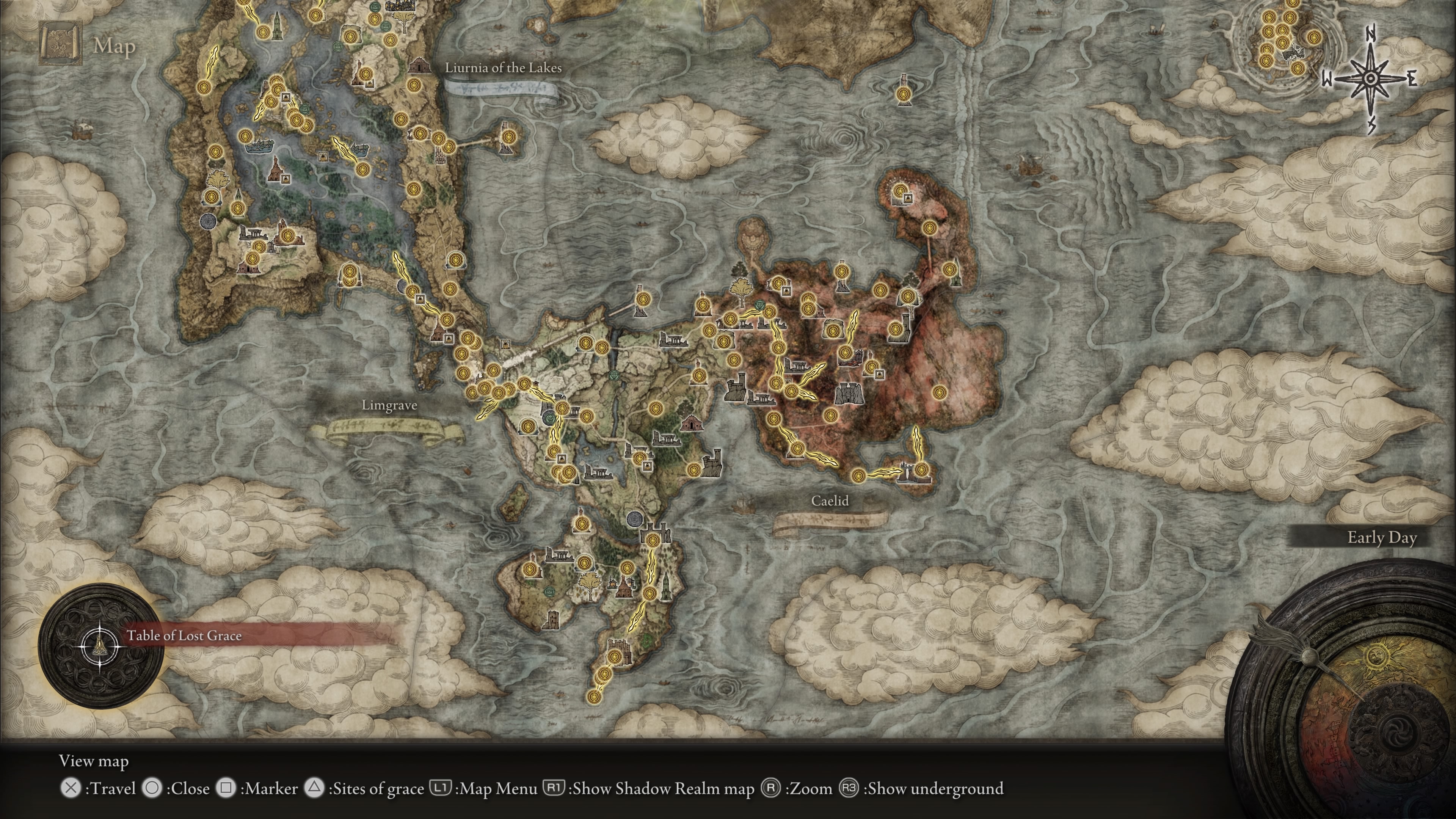 A map showing the location of the Table of Lost Grace in Elden Ring: Shadow of the Erdtree