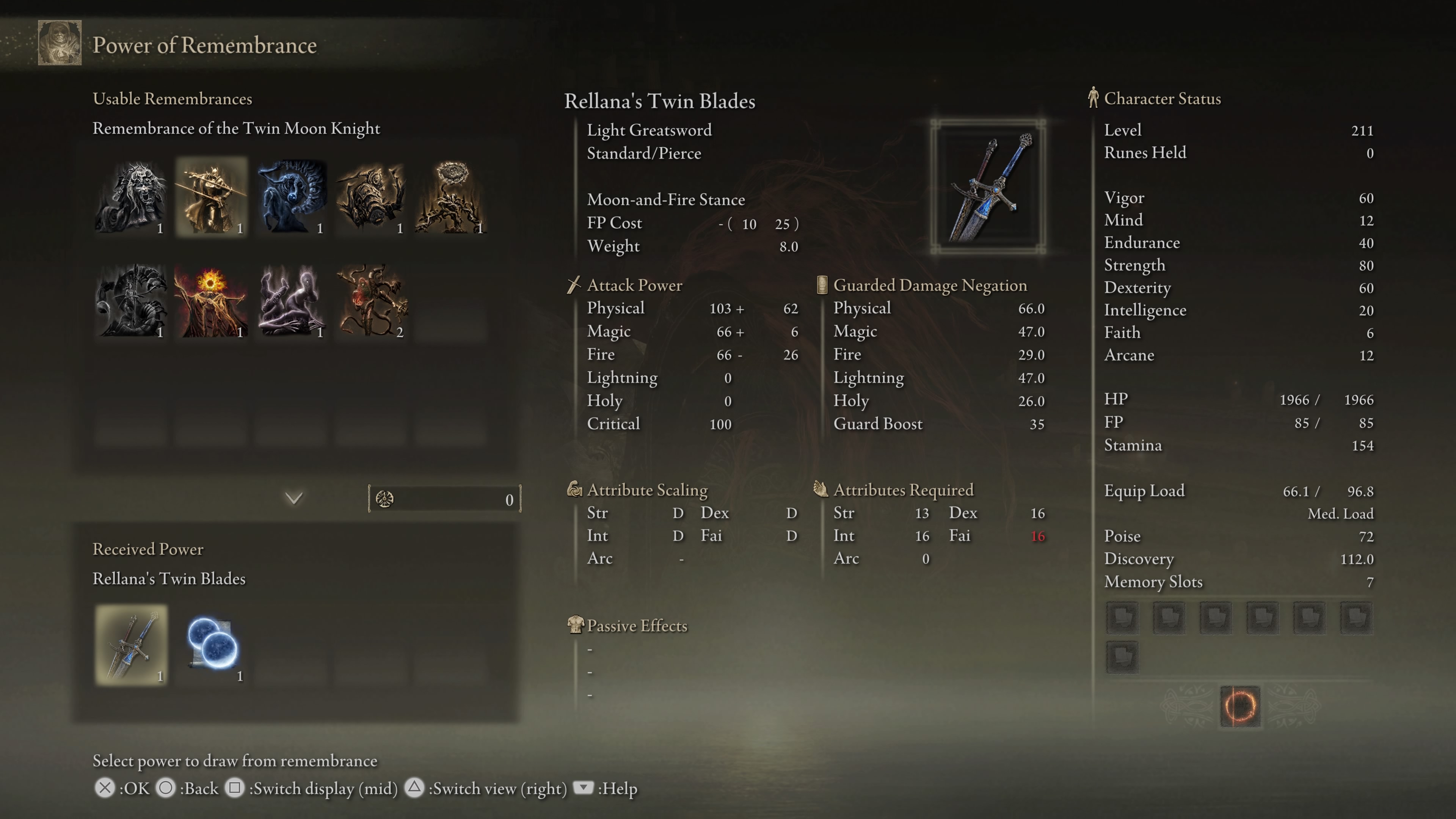 An image of the Remembrance menu in Elden Ring: Shadow of the Erdtree