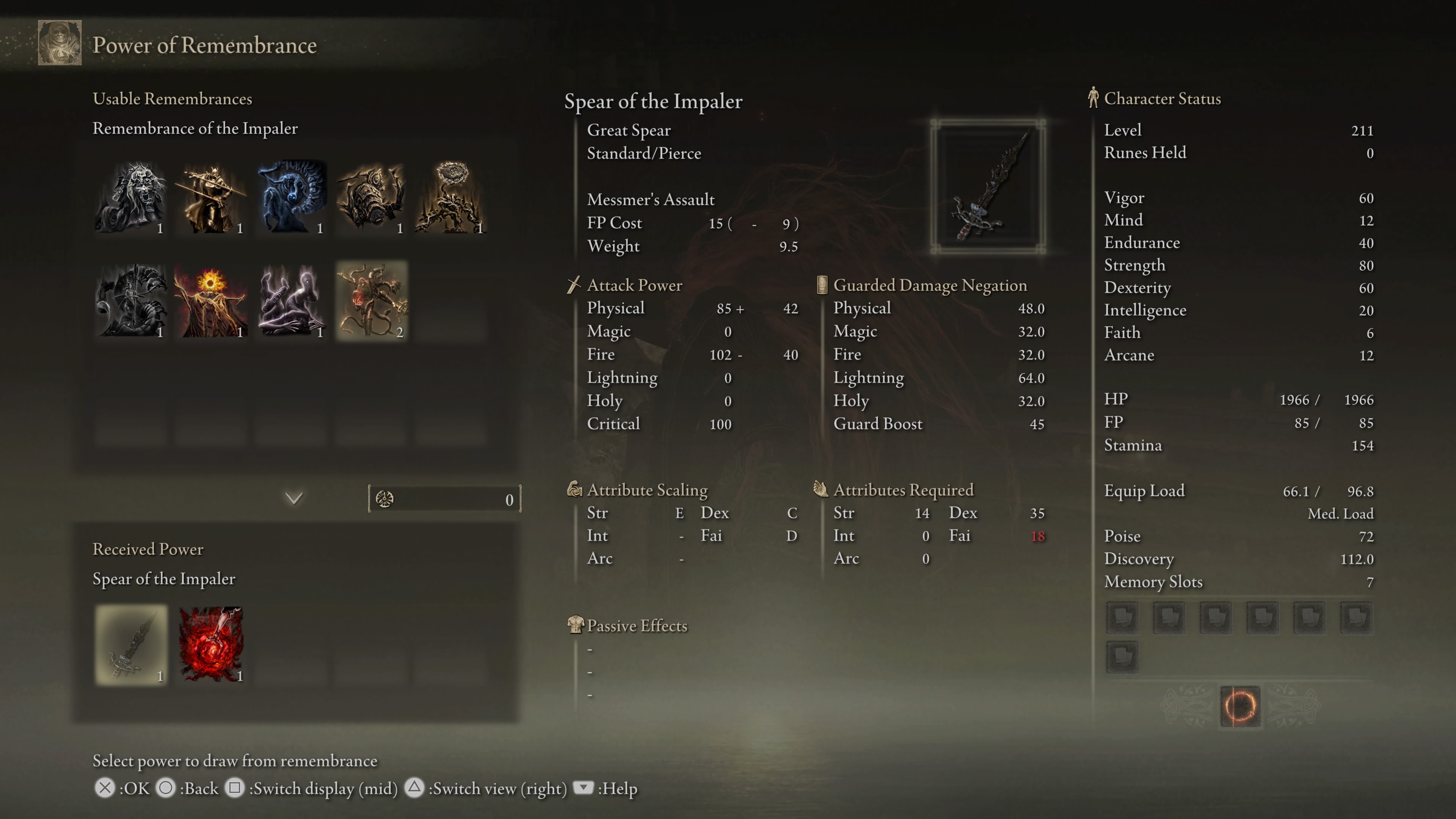 An image of the Remembrance menu in Elden Ring: Shadow of the Erdtree