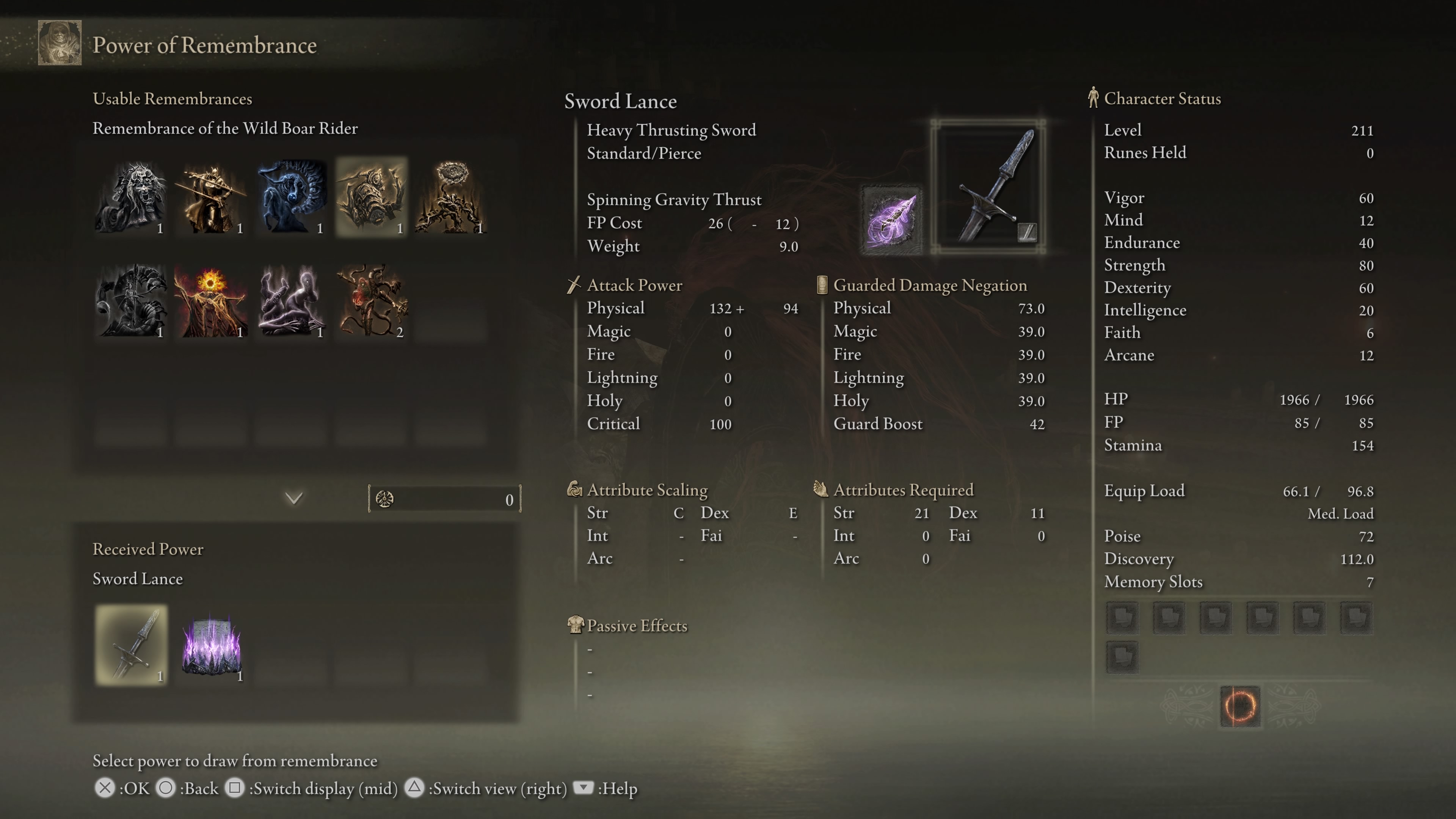 An image of the Remembrance menu in Elden Ring: Shadow of the Erdtree