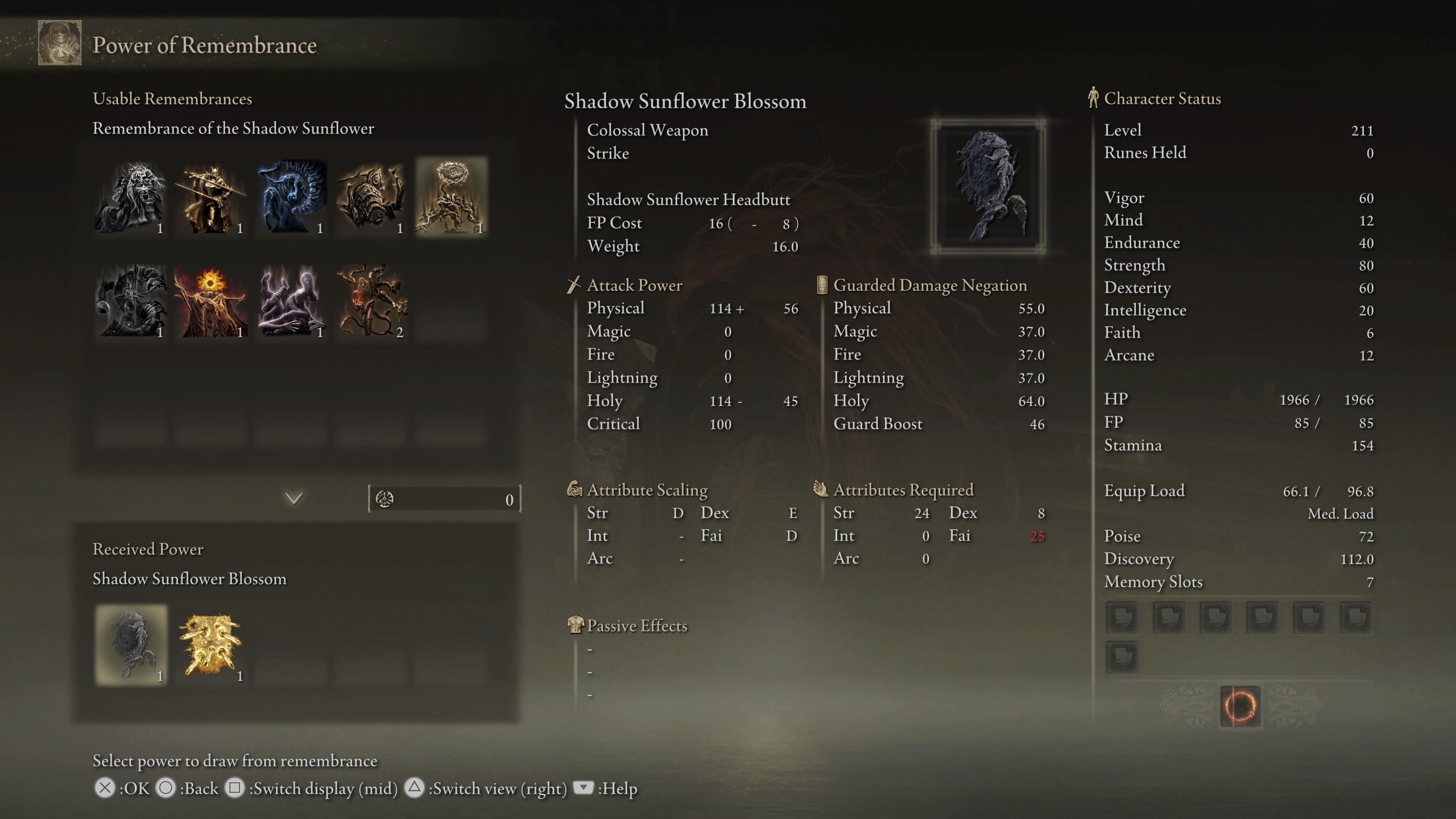 An image of the Remembrance menu in Elden Ring: Shadow of the Erdtree