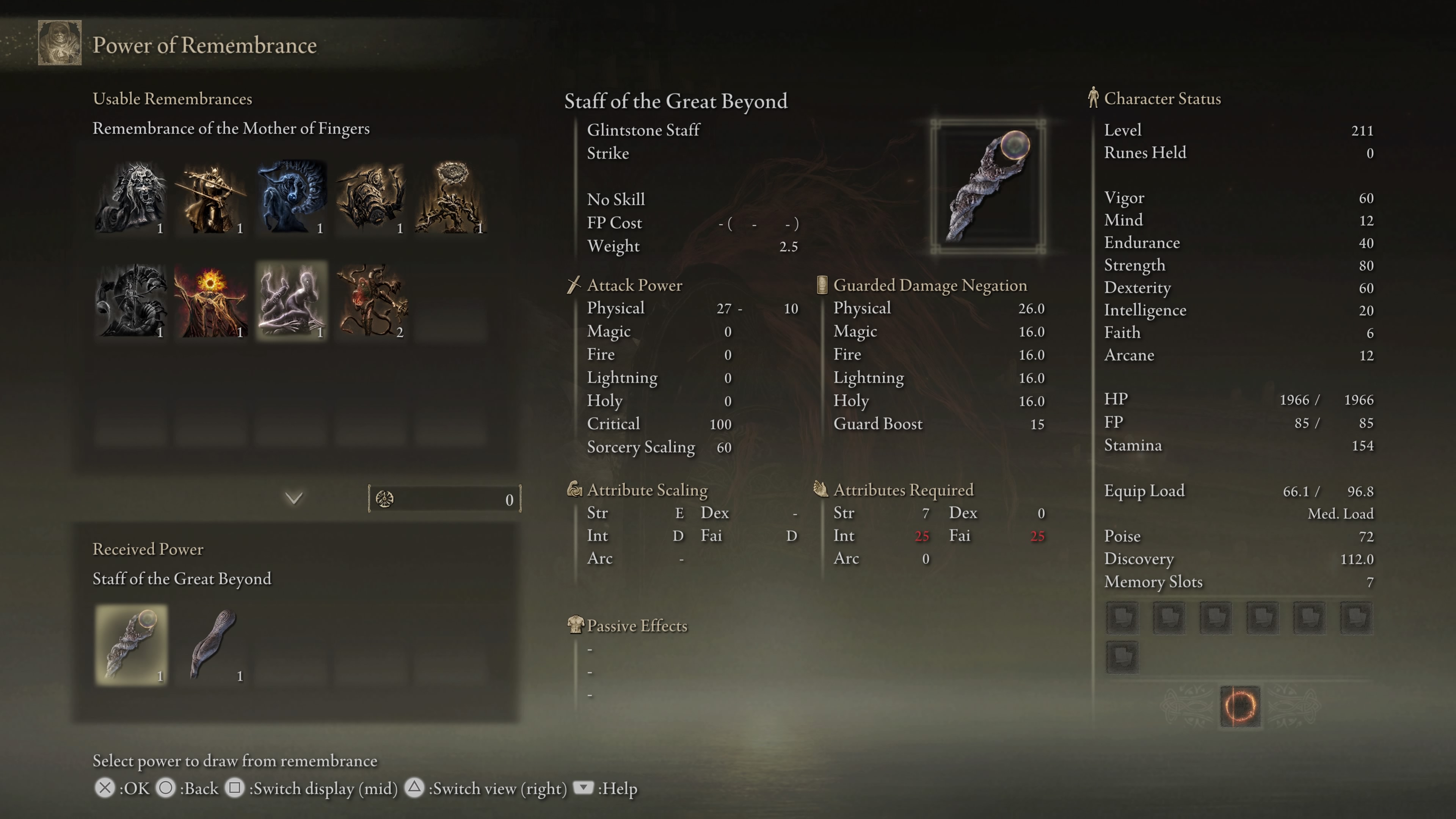 An image of the Remembrance menu in Elden Ring: Shadow of the Erdtree