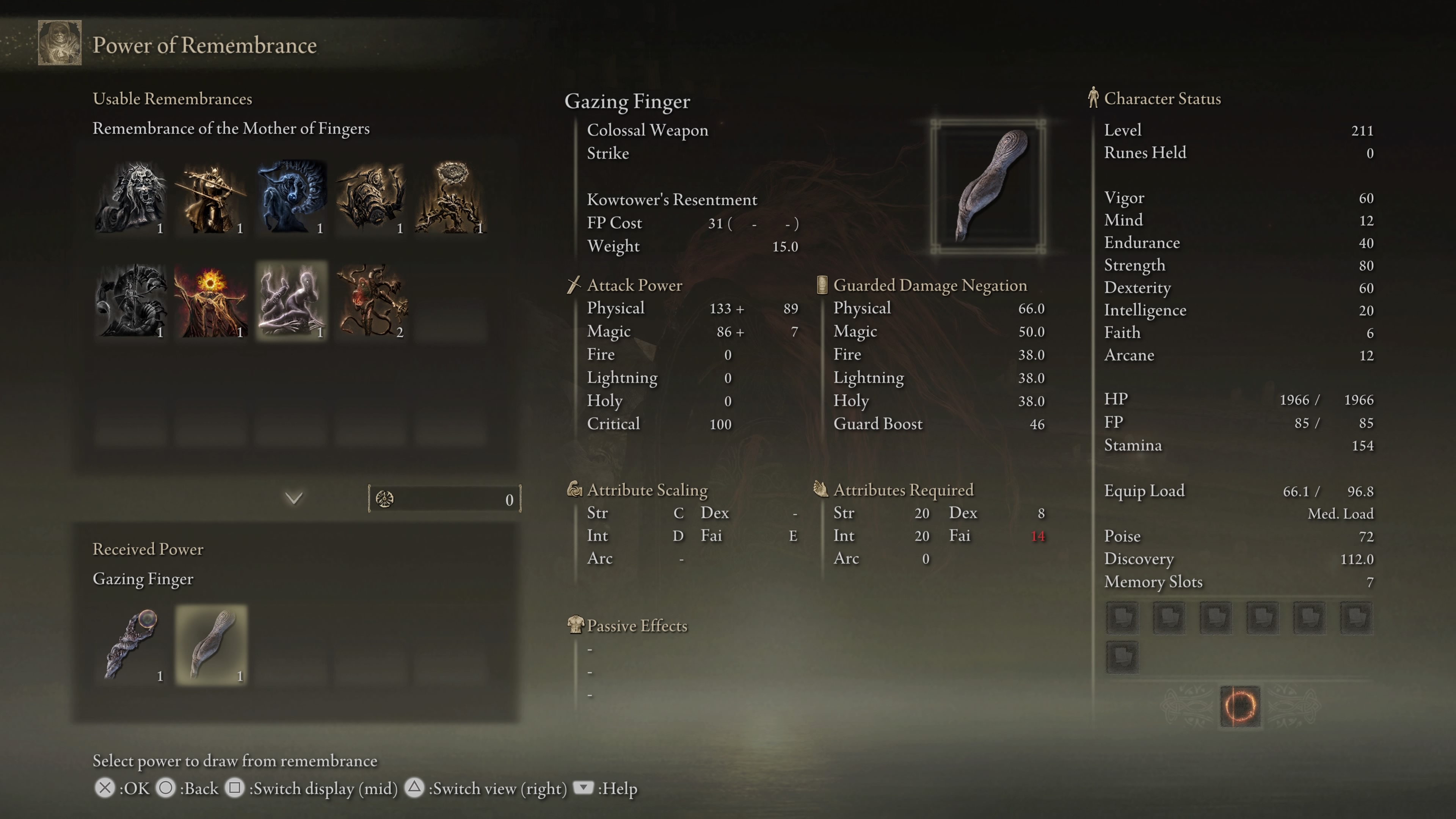 An image of the Remembrance menu in Elden Ring: Shadow of the Erdtree