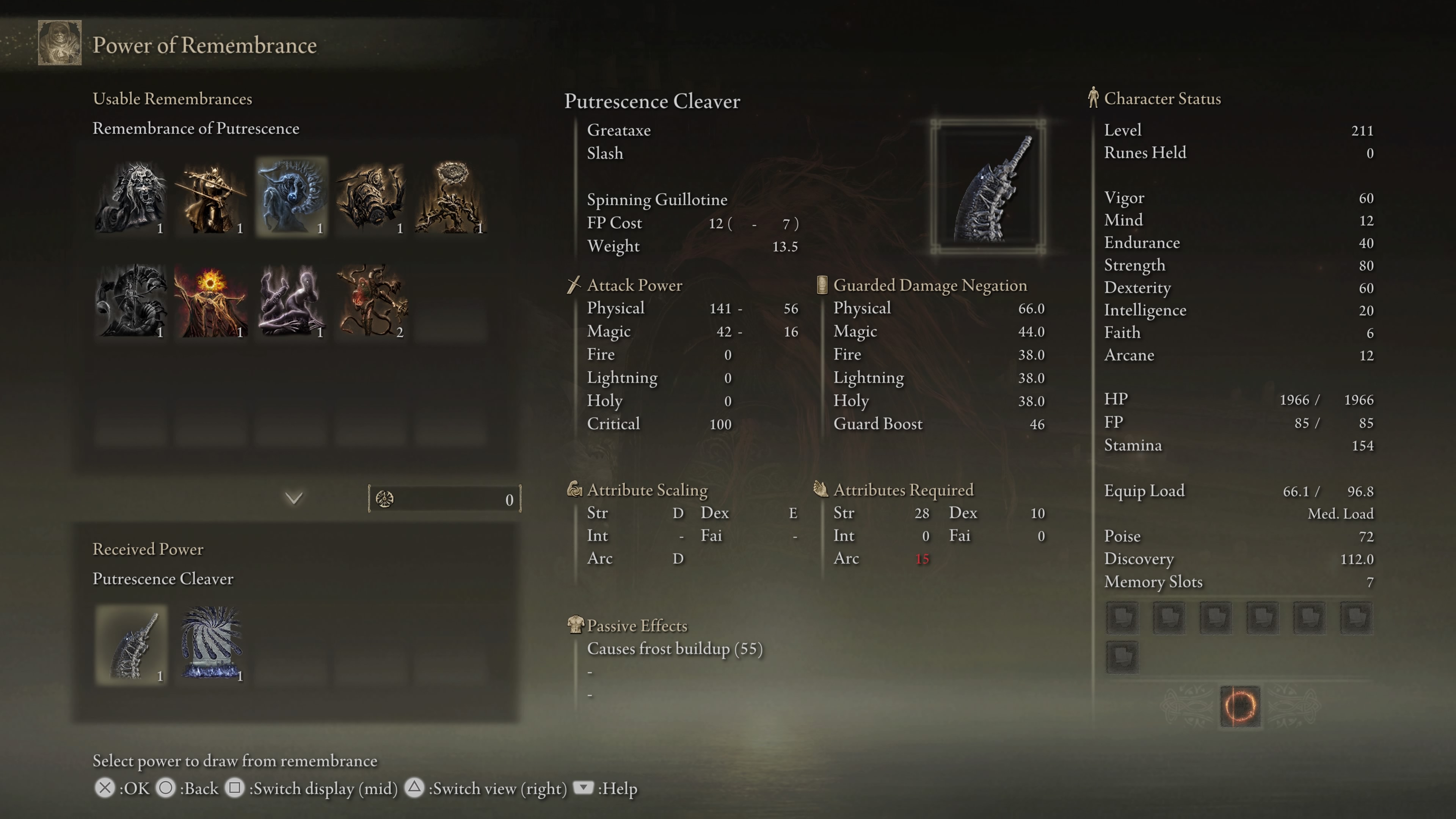 An image of the Remembrance menu in Elden Ring: Shadow of the Erdtree